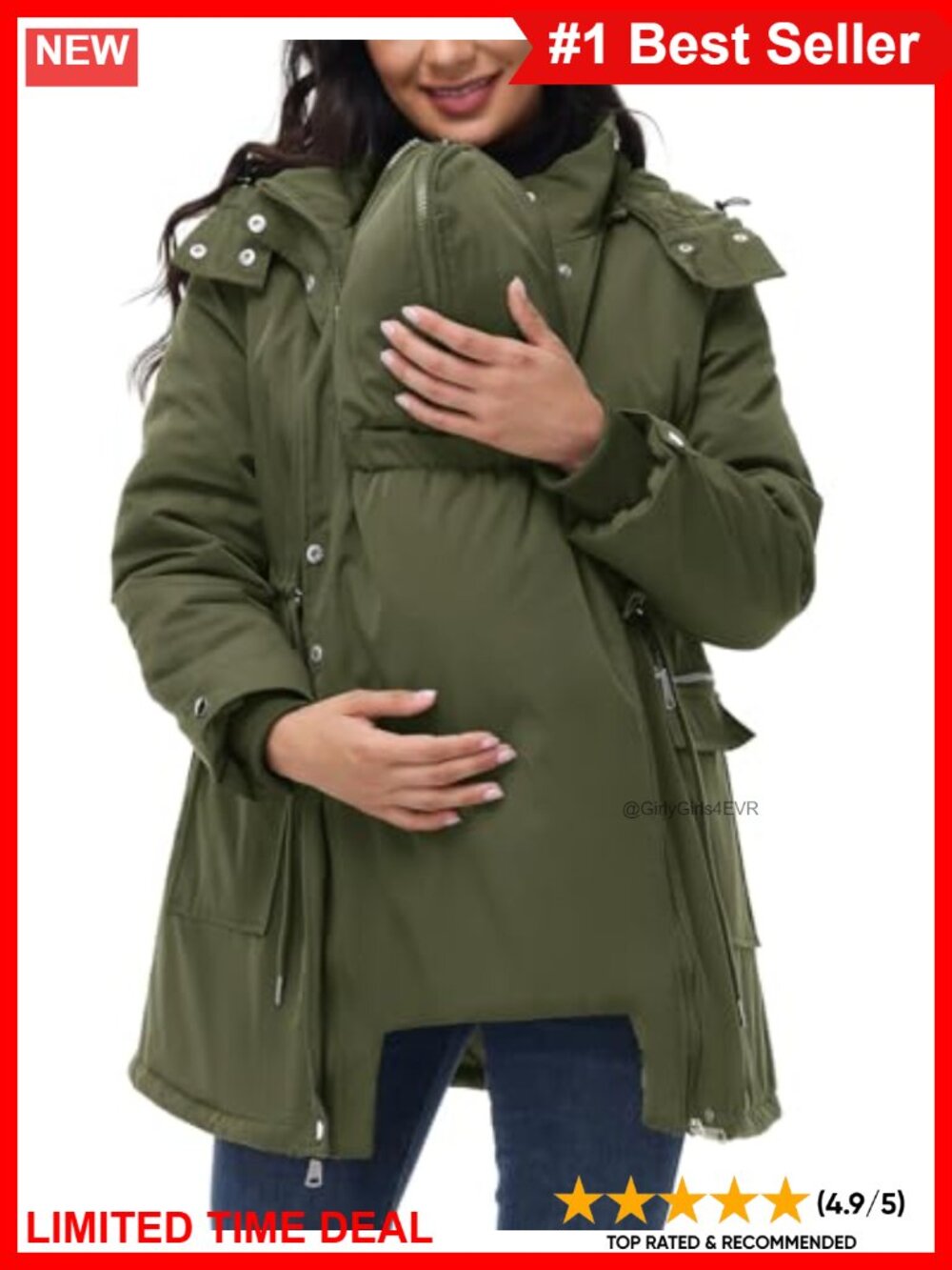 Maternity 3 in 1 Winter Coat Thicken Quilted Outwear with Pockets